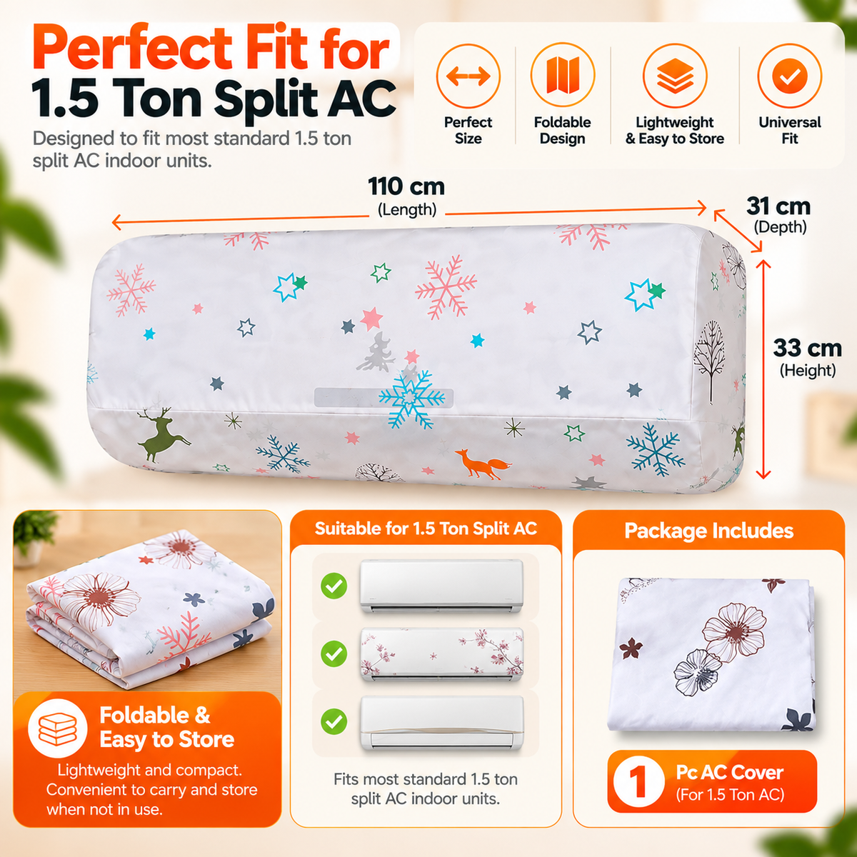 1.5 Ton Waterproof Folding AC Cover (Pack of 1)