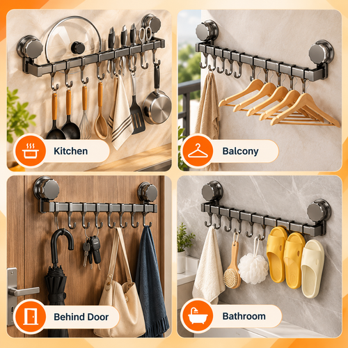 Hookora : 8-Hook Stainless Steel Kitchen Organizer Rack