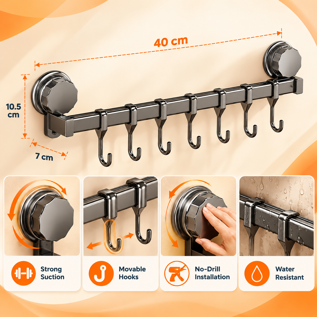 Hookora : 8-Hook Stainless Steel Kitchen Organizer Rack