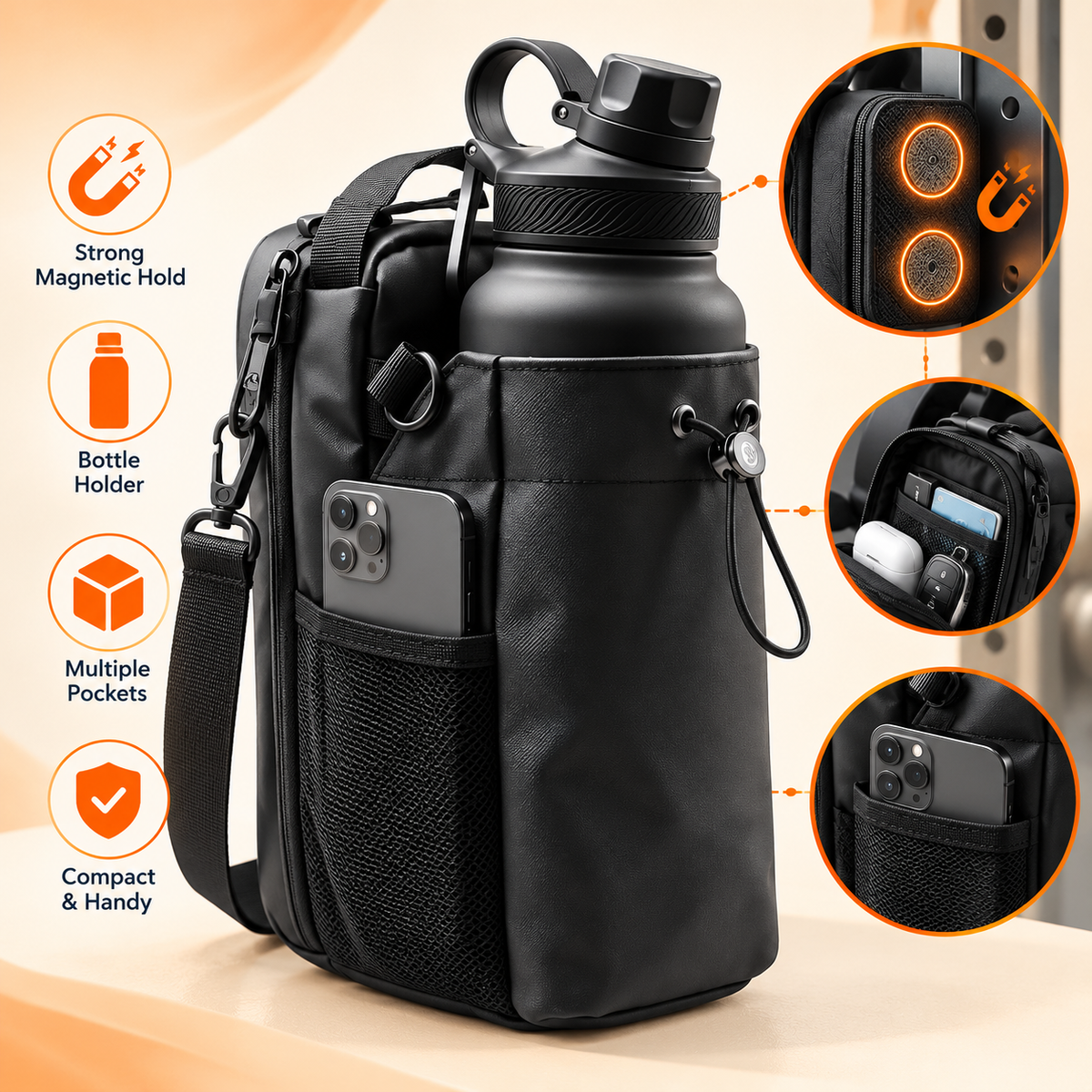 MagniCarry : Magnetic Gym Bottle Holder & Organizer Bag