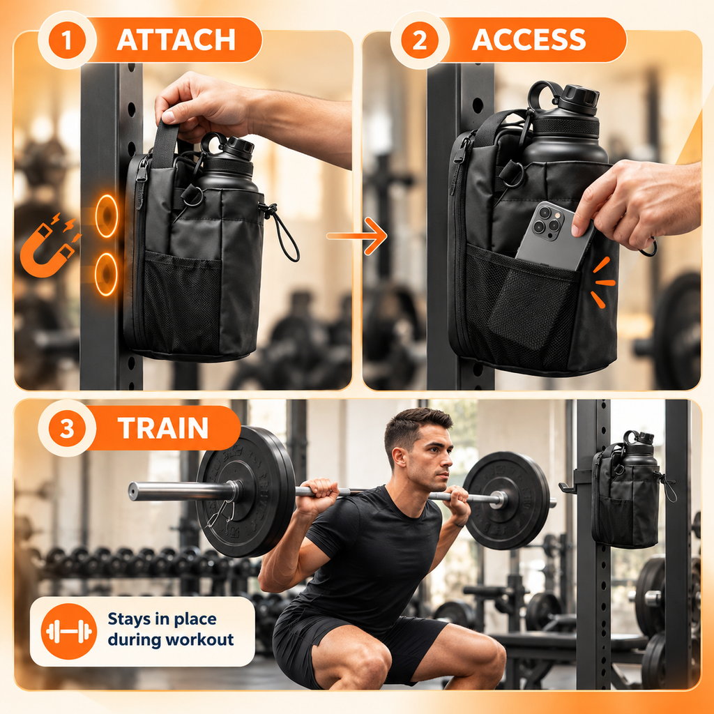 MagniCarry : Magnetic Gym Bottle Holder & Organizer Bag