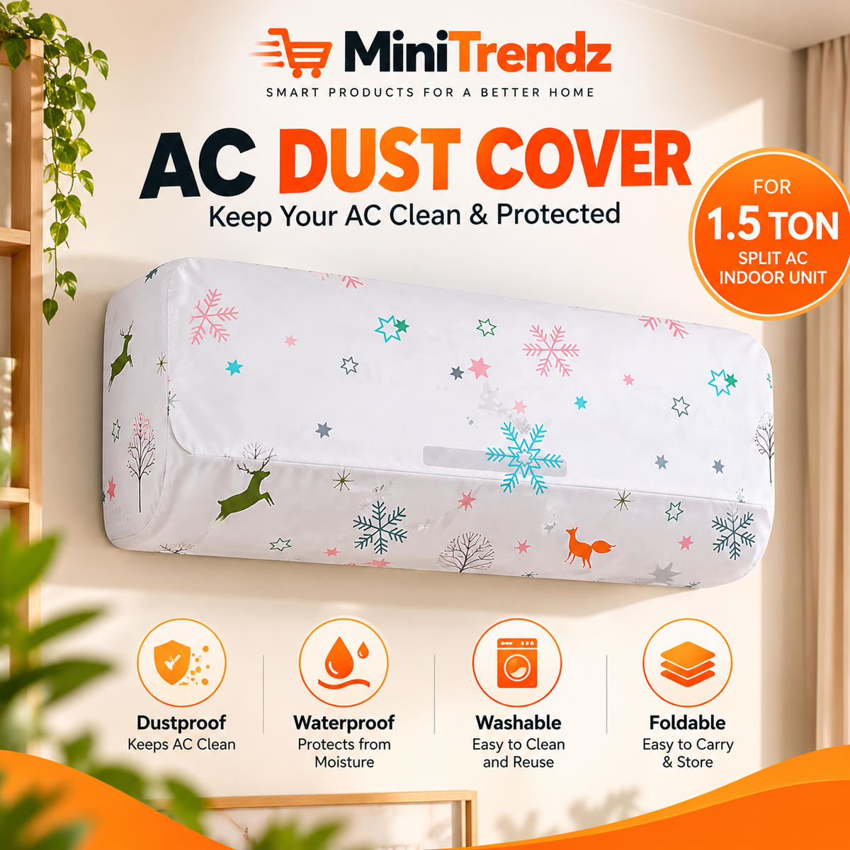 1.5 Ton Waterproof Folding AC Cover (Pack of 1)