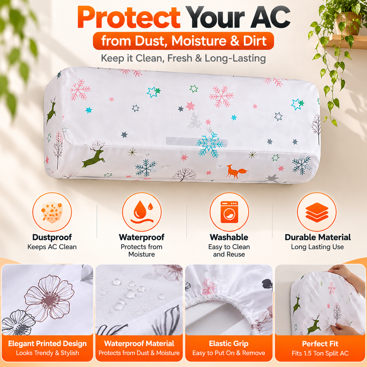 1.5 Ton Waterproof Folding AC Cover (Pack of 1)
