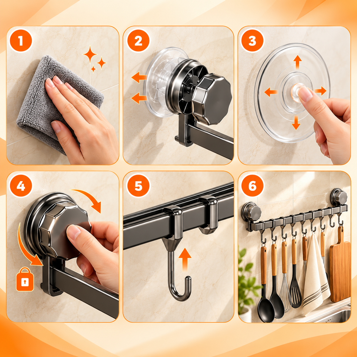 Hookora : 8-Hook Stainless Steel Kitchen Organizer Rack