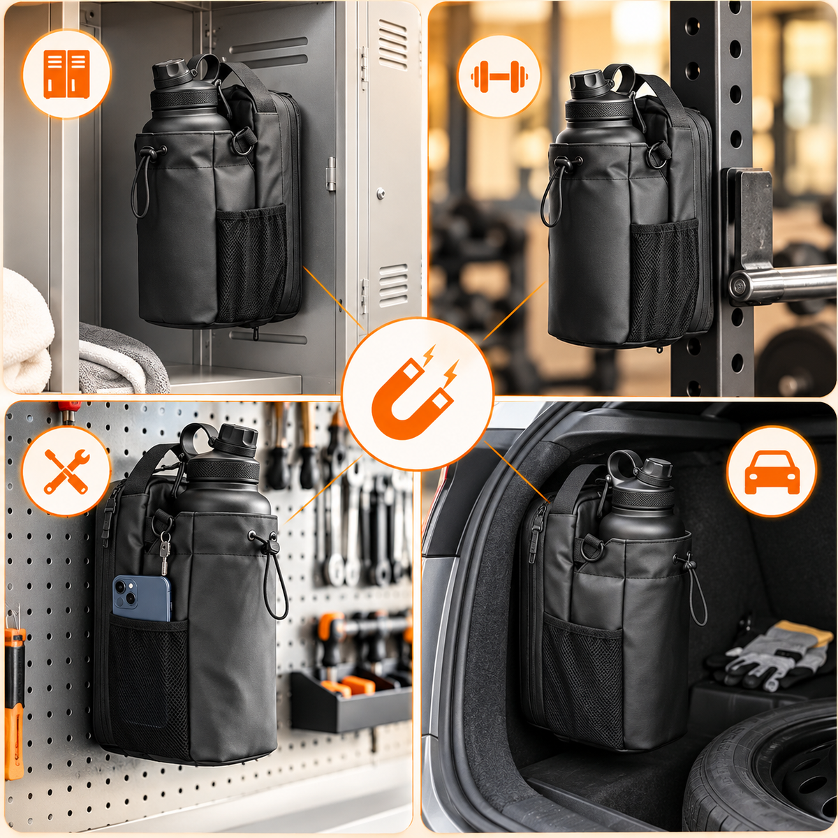MagniCarry : Magnetic Gym Bottle Holder & Organizer Bag