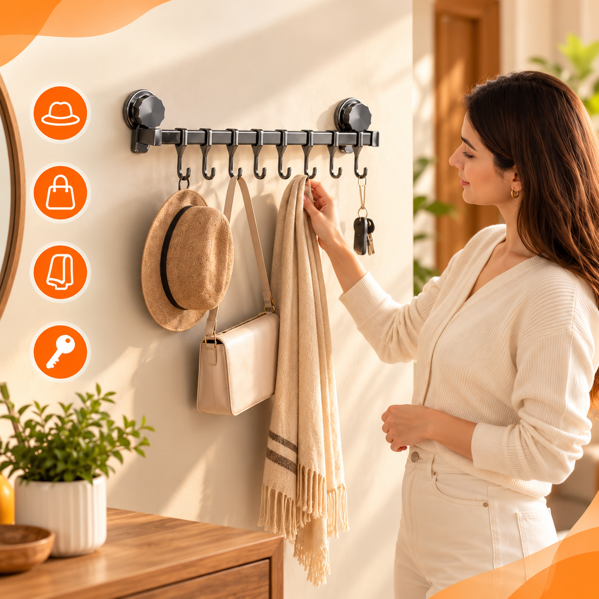Hookora : 8-Hook Stainless Steel Kitchen Organizer Rack